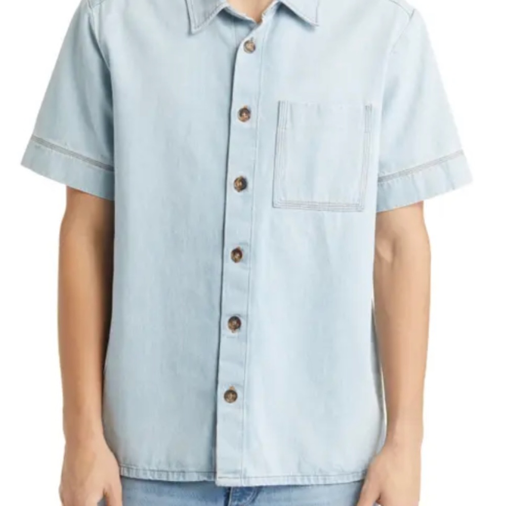 APC Gil Short Sleeve Denim Button-Up Shirt - Light Denim - Medium
